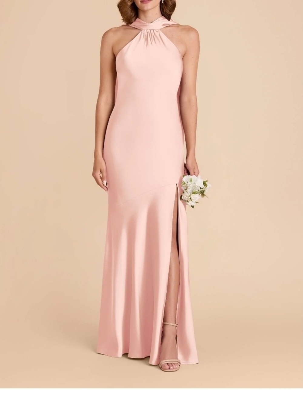 Birdy Grey Blush Pink Halter Slit Prom Gown